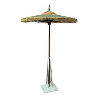 Indonesian Parasol in Wallpaper, Wood and Wool, 1950s For Sale