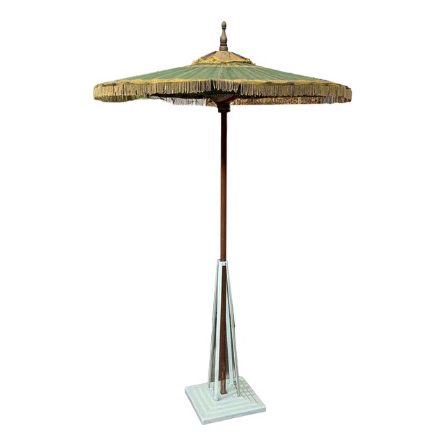 Indonesian Parasol in Wallpaper, Wood and Wool, 1950s For Sale