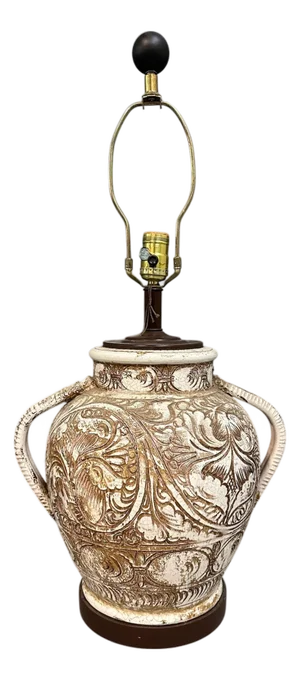 Morris Greenspan Ceramic Table Lamp With Ornamental Relief Detailing Mid Century