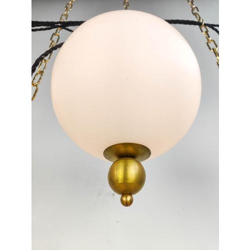 Mid-Century Satin Etched Opaline Globe Pendant Lamp with Brass Globe Finial For Sale - Image 4 of 9