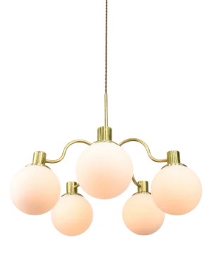 Mid-Century Modern Italian Chandelier in Brass and Opaline Glass, 1960s