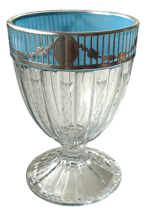 Antique Heisey Glass Footed Vase With Silver Overlay & Tiffany Blue Opaline Interior Rim – Early 20th Century
