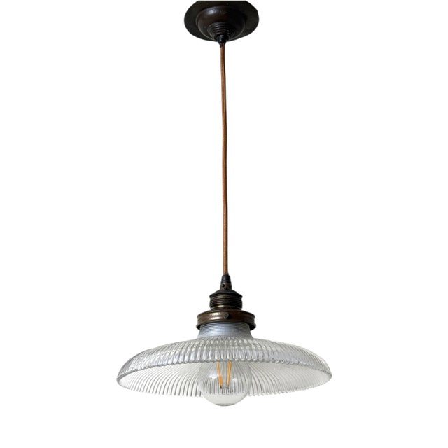 Art Nouveau Prismatic Glass Pendant Light from Holophane, Germany, 1910 For Sale