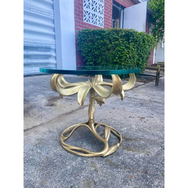 Hollywood Regency 1960s Arthur Court Style Gilt Metal Lyli Side Table . For Sale - Image 3 of 12