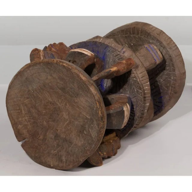 Mid 19th Century Antique Yoruba African Painted Carved Wood Stool For Sale - Image 5 of 9