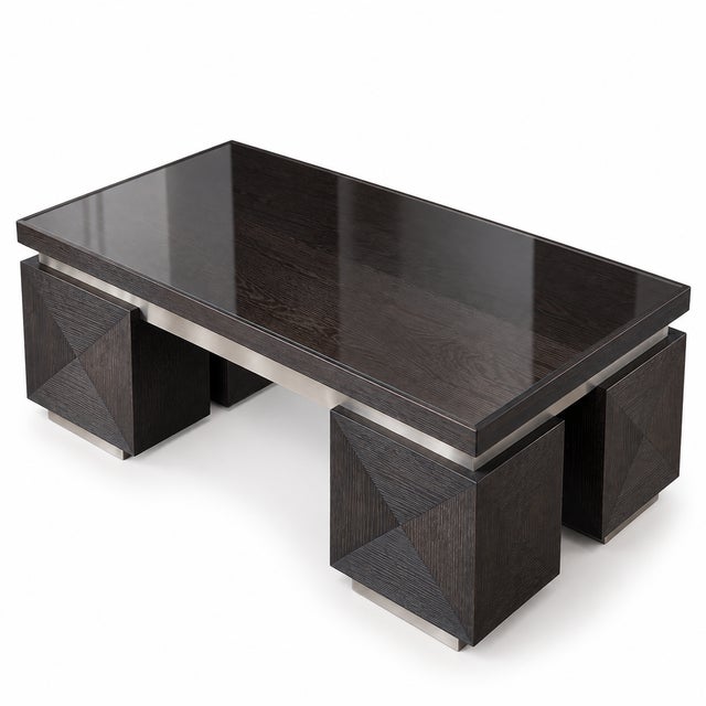 A striking custom-made architectural cocktail table designed and handcrafted in France by Parisian designer Jean-Rémy...