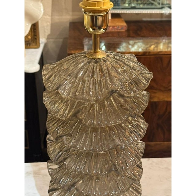 Early 21st Century Pair of Murano Fume’ Glass “Ruffle” Lamps For Sale - Image 5 of 6