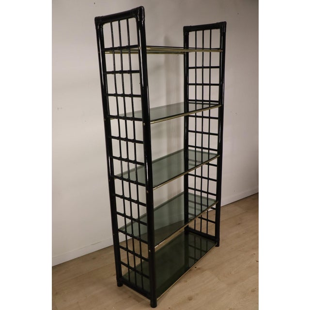 Vintage Shelf in Smoked Glass and Bamboo-Style Frame, 1970s For Sale - Image 16 of 17