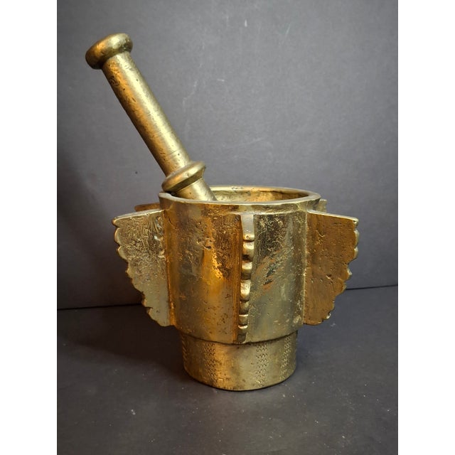 Museum Antique Heavy 18lb Bronze Mortar and Pestle Ribbed Fins Suspension Ring Judaica Sourced J Greenstein For Sale - Image 16 of 18