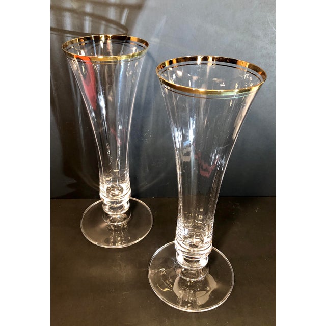Vintage Mikasa Jamestown Clear Gold Rimmed Crystal Vases /Champagne