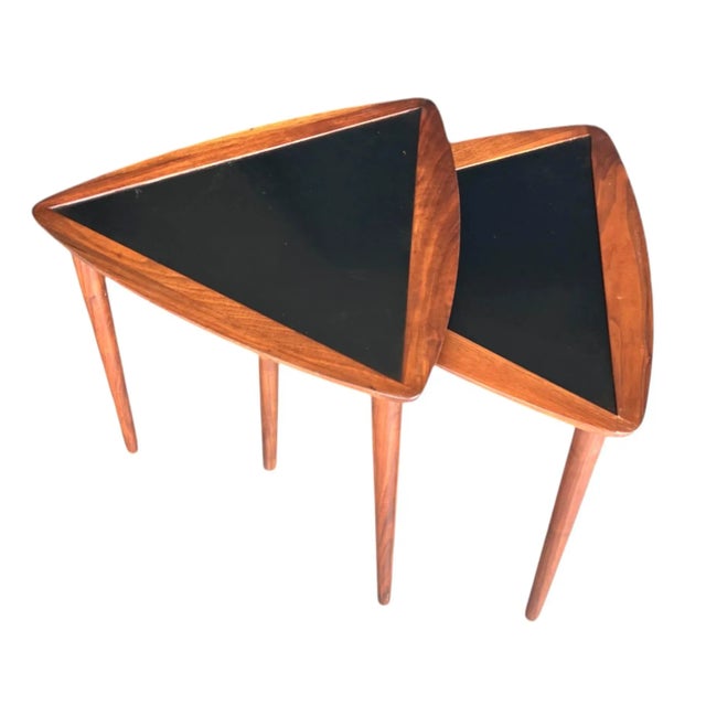 Wood Pair of 1960s Danish Modern Teak Triangle End Tables With Black Laminate For Sale - Image 7 of 13