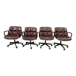 1960s Vintage Charles Pollock for Knoll International in Leather Executive Chairs- Set of 4 For Sale
