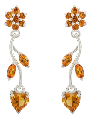 925 Silver Sunshine Citrine Heartleaf Danglers Earrings - A Pair by Carat&her