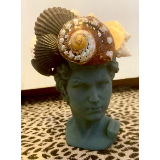 Shell-Encrusted Bust in Farrow & Ball Inchyra, “The May River Matador” For Sale - Image 11 of 12