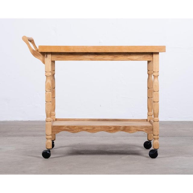 Danish Brutalist Oak Serving Table with Ceramic Tiles, 1960s For Sale - Image 4 of 9