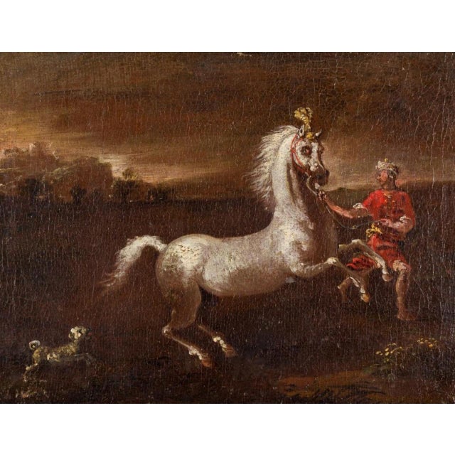 Neapolitan School Artist, Landscapes with Equestrian Scenes, Oil Painting on Canvases, Set of 2 For Sale - Image 5 of 9