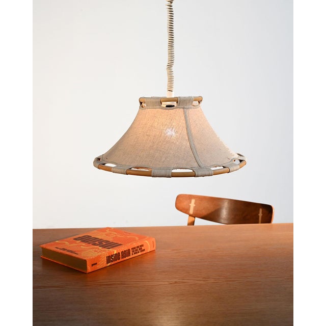 Bamboo and natural linen pendant lamp, attributed to Anna Ehrner for Ateljé Lyktan, model "Anna", 1970s. Attributed to...