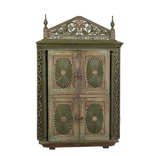 Indian Antique Indian Carved and Painted Teakwood Armoire For Sale - Image 3 of 4