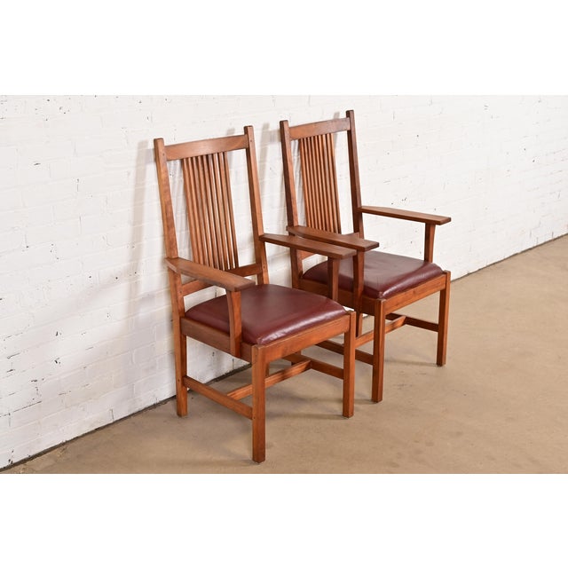 Stickley Mission Arts & Crafts Cherry Wood Spindle Back Armchairs, Pair For Sale - Image 12 of 12