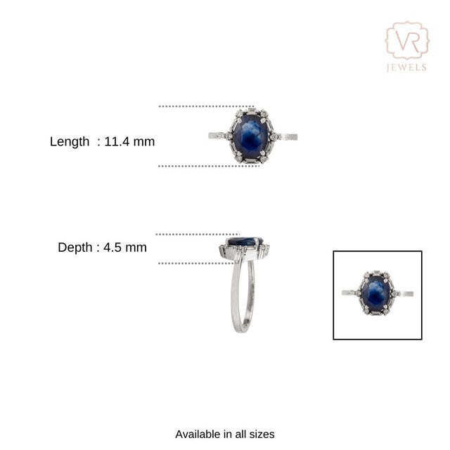 Victorian Style 2Ct Oval Blue Sapphire & Diamond Ring Size 7 in 14k Gold For Sale - Image 11 of 16