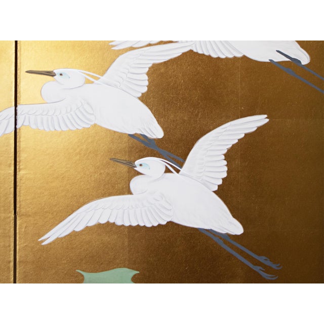 "Wave and White Herons" by Sekko, Heisei Era Japanese Byobu Screen For Sale - Image 11 of 18
