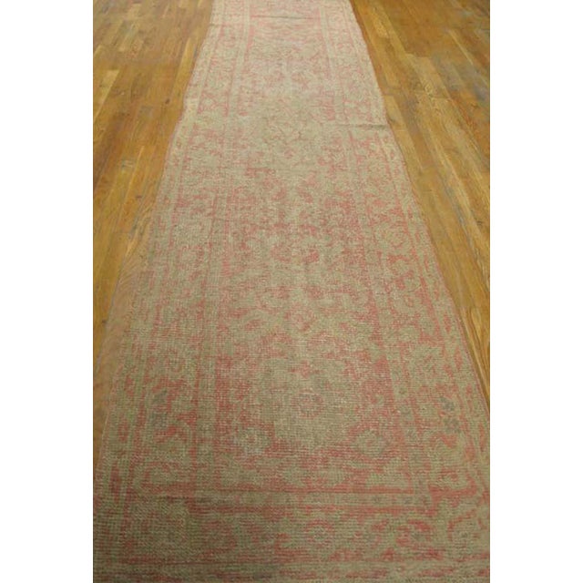 Early 20th Century 1920s Beige Allover Tribal Antique Turkish Oushak Runner Rug 3' X 13' Handknotted Wool Carpet For Sale - Image 5 of 6