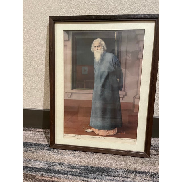 Cerulean Late 20th Century Ghosh, S. Rabindranath Tagore, Poet/Philosopher, Bengali. Lithograph, Inscribed, Framed For Sale - Image 8 of 12