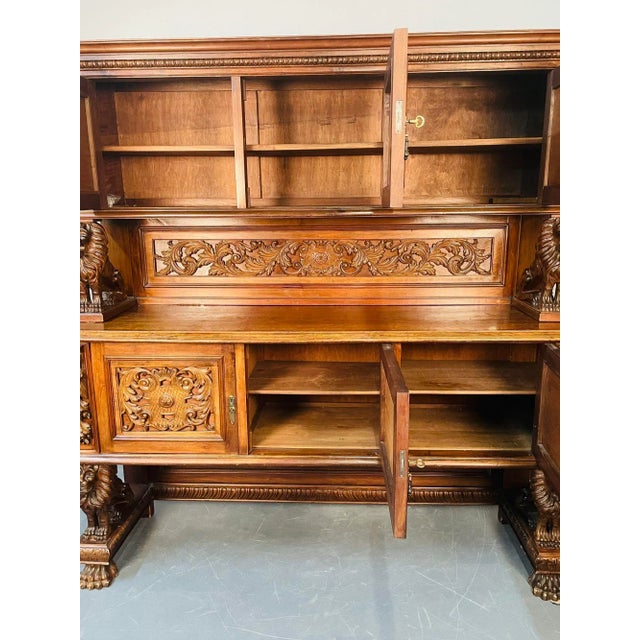 Chocolate R. J. Horner Victorian Sideboard, Full Griffins, Figural, 1880s, Refinished For Sale - Image 8 of 13