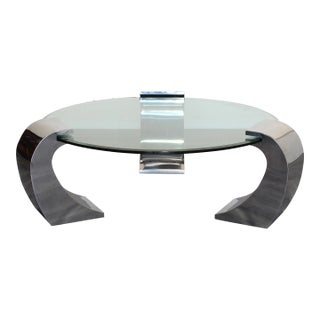 Stainless Steel Cantiveler Round Coffee Table For Sale