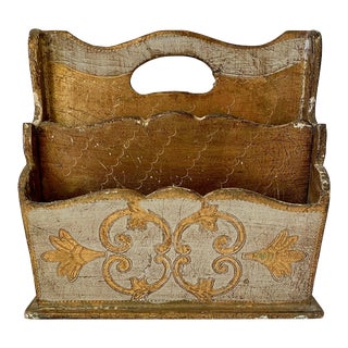 Vintage Italian Florentine Creamy White and Gold Desk Organizer For Sale