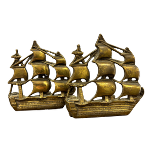 Vintage English Brass Ship Bookends