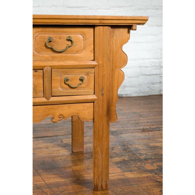 19th Century Chinese Qing Carved Spandrel Five Drawer Side Table For Sale - Image 4 of 13