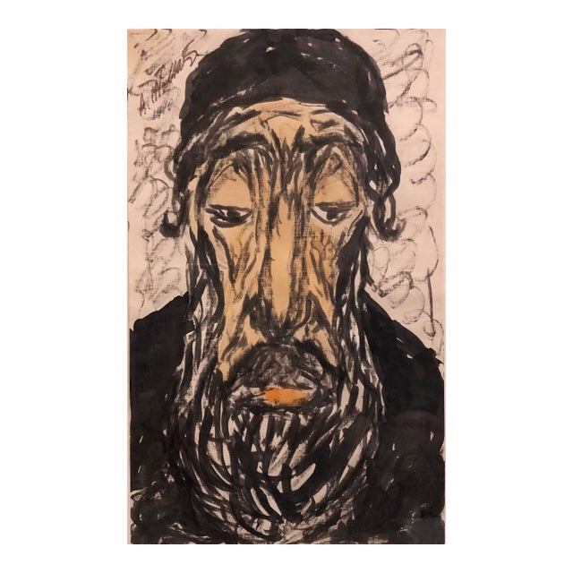 Abraham Walkowitz, Modernist Watercolor Painting, Portrait of a Man, the Rabbi For Sale