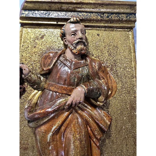 Wood Spanish Artist, Polychrome Carved Reliefs of Saints, 1550, Wood, Set of 2 For Sale - Image 7 of 17