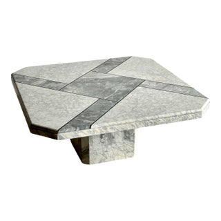 Vintage 1970s Italian Carrara & Bardiglio Marble Inlaid Coffee Table For Sale