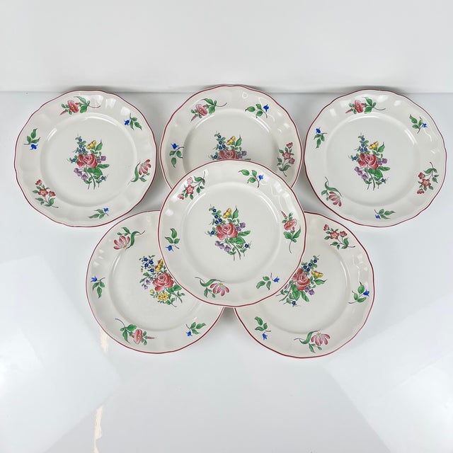 Set of 6 dessert plates from the renowned KG Luneville pottery – Réverbère pattern, iconic pieces of French tableware....