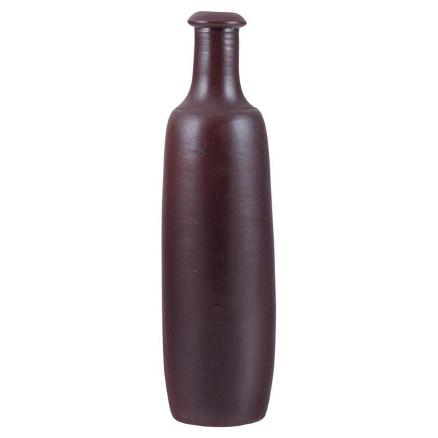 Ceramic Mid-20th Century French Ceramic Vase Slender Form in Brown Glaze For Sale - Image 7 of 7
