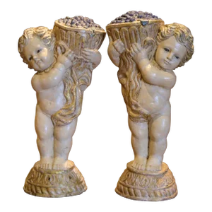Pair 19th Century Italian Carved Polychrome and Painted Young Bacchus Statues
