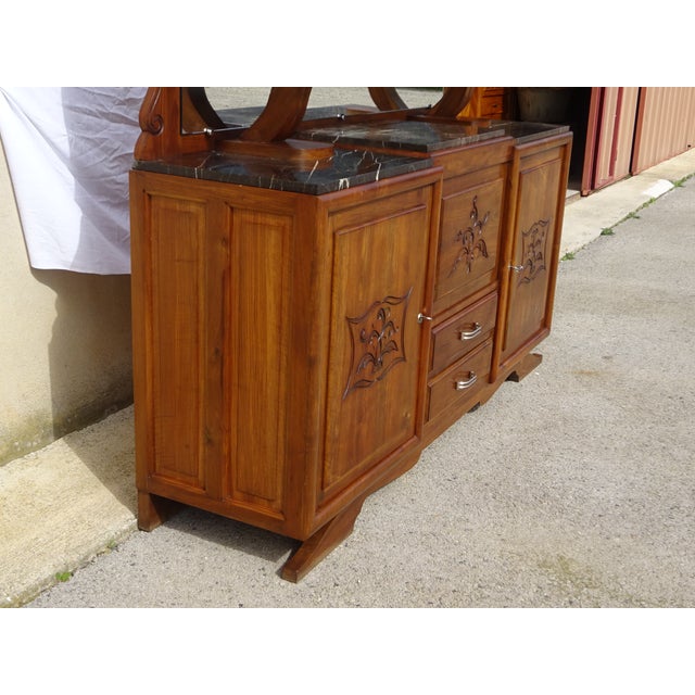 Large Mid-Century Modernn Walnut and Black Marble Cupboard For Sale - Image 14 of 18