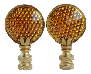 Amber Glass Bicycle Reflector Lamp Finials - a Pair