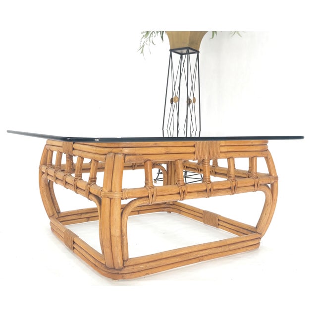 Ficks Reed Bamboo & Reed Square Glass Top Coffee Table c.1970s Mint! For Sale - Image 10 of 11
