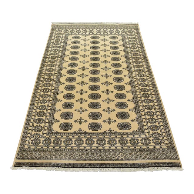 Bokhara Rug 5’2” X 7’8” Beige Wool Tribal Hand-Knotted Oriental Carpet For Sale