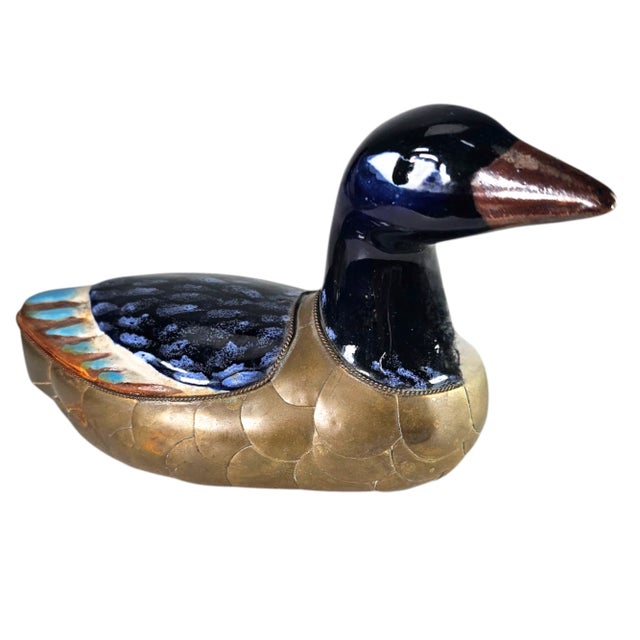 Tonala Brass Duck Figurines Talavera Mexican Folk Art Set of 3 For Sale In San Francisco - Image 6 of 11
