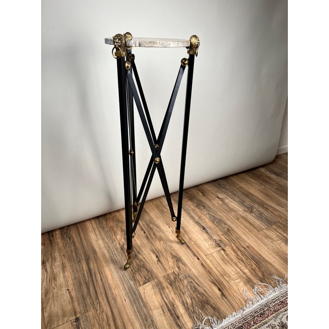 Metal Vintage Maison Jansen Style Marble Top Sculpture Stand For Sale - Image 7 of 8