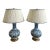 Oriental Chinese Ming Dynasty Style Blue & White Table Lamp W Org Shades, a Pair For Sale