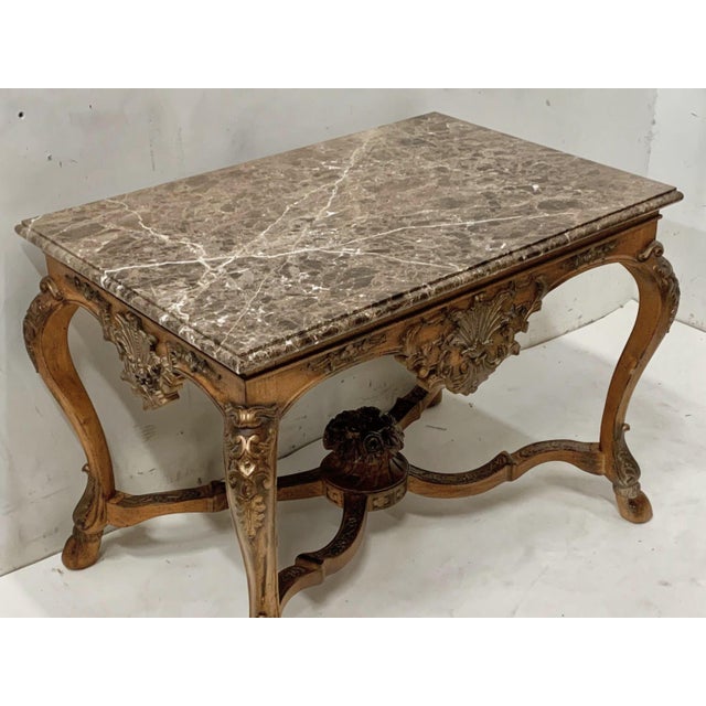 Brown 20th-C. Maitland-Smith French Louis XV Style Marble Top Fruitwood Center / Side Table For Sale - Image 8 of 11