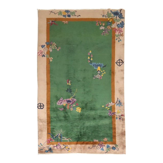 Green Art Deco Chinese Accent Rug no. 31626 For Sale