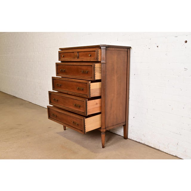 Wood Kent Coffey French Regency Louis XVI Carved Cherry and Burl Wood Highboy Dresser, Circa 1960s For Sale - Image 7 of 16