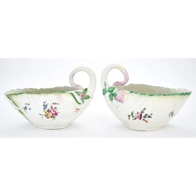 18th Century Antique 18th Century English Georgian Chelsea Derby Porcelain Lettuce Form Sauce Boats - A Pair For Sale - Image 5 of 13