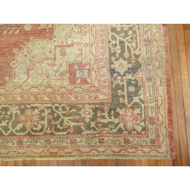 Soft Rose Pink Antique Oushak Rug - 11'5" x 15'7" For Sale - Image 9 of 14